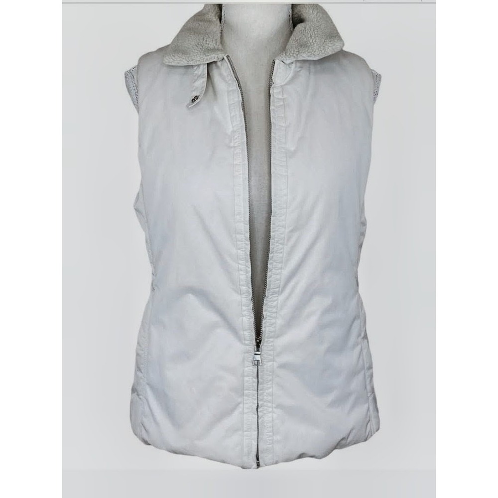 Banana Republic Womens Cream Puffer Vest Sherpa Collar Back Cinch Small - Picture 2 of 10